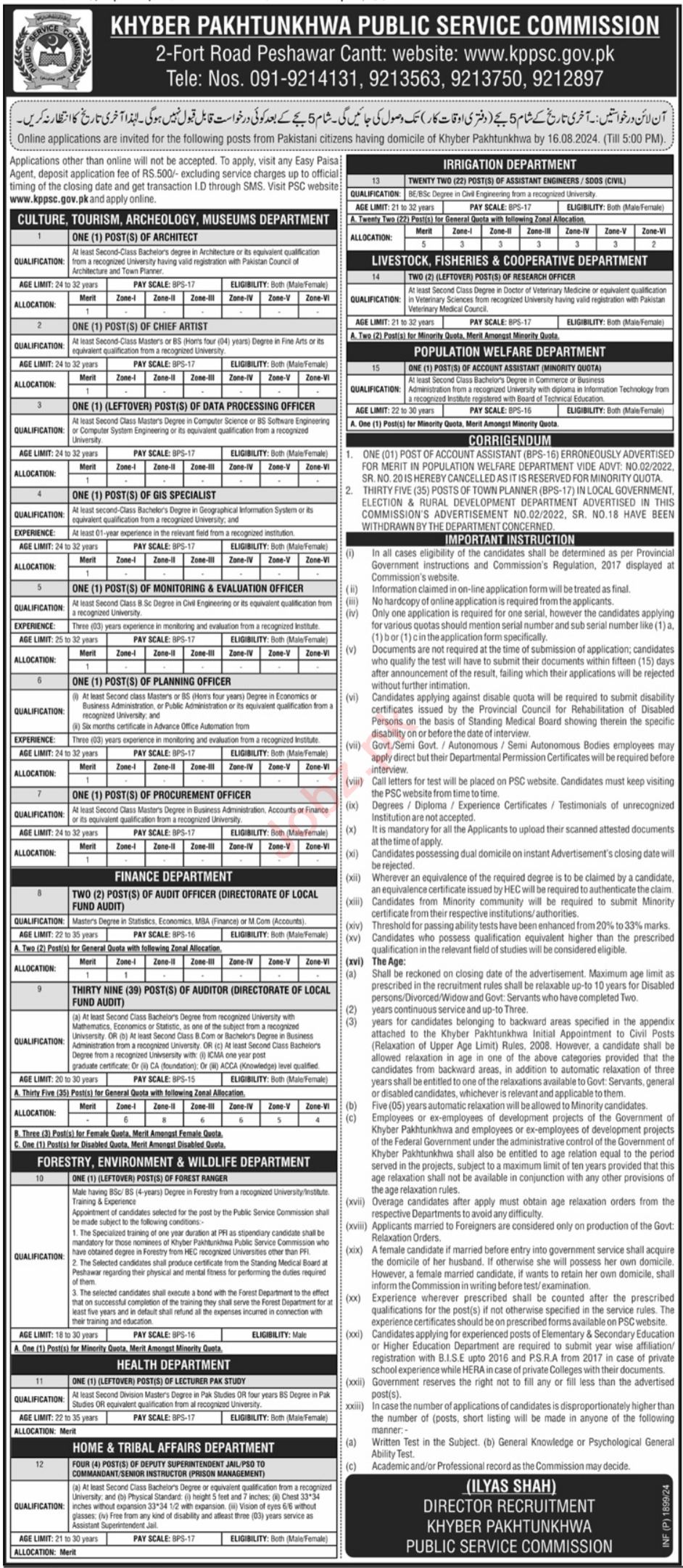 Khyber Pakhtunkhwa Public Service Commission KPPSC New Jobs August 2023