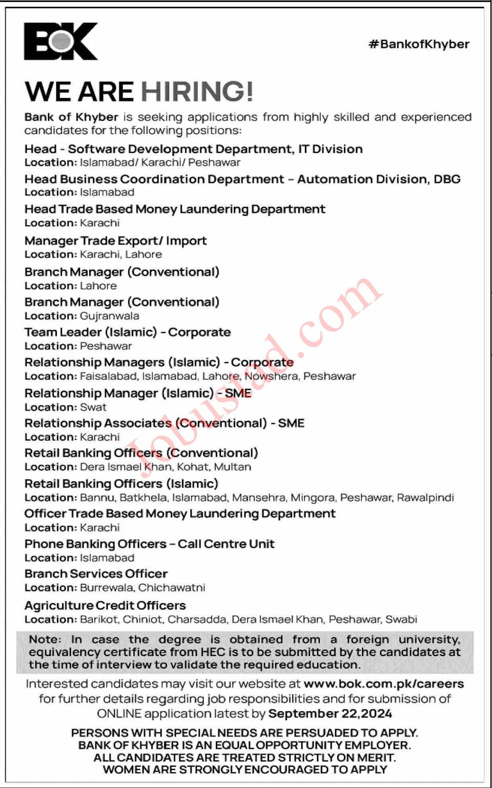 Jobs in bank of Khyber September 2024 Apply Online