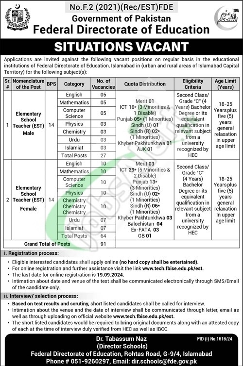 FDE Latest Job Advertisement 2024 Apply Online