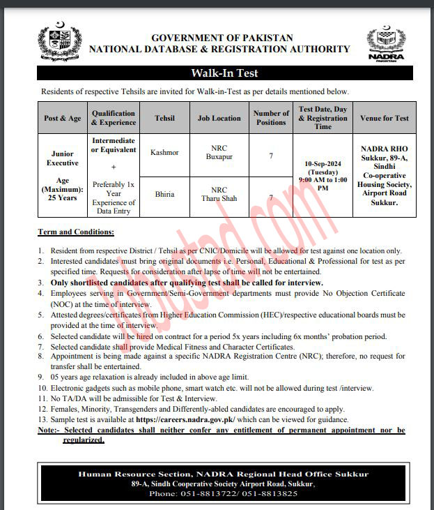 NADRA Latest Jobs 2024 Latest Advertisement Online Apply