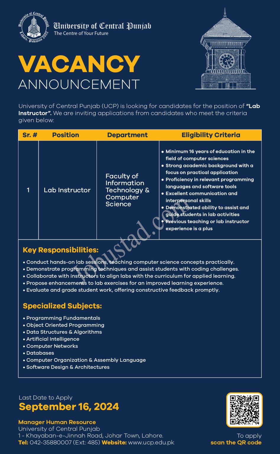 University Of Central Punjab Latest advertisement UCP jobs 2024 Online Apply